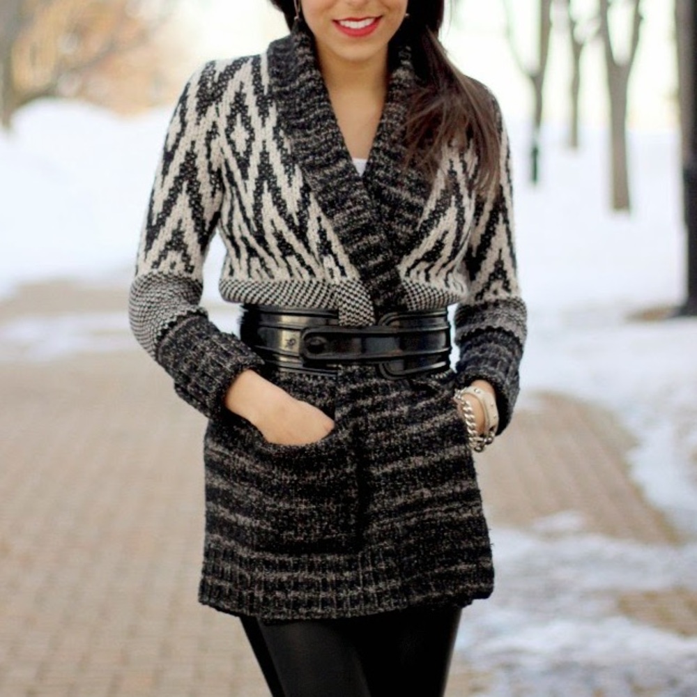 Lucky Brand Woven Wool B&W Cardigan